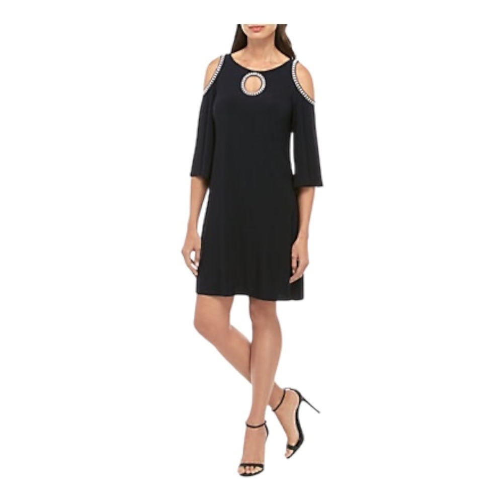 MSK Crystal Trimmed Cutout Dress Black Timeless Special Occasion Evening Wear